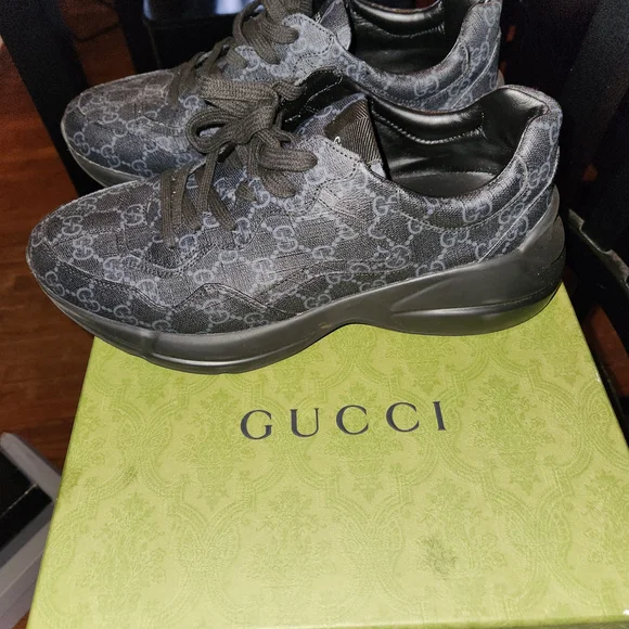 Gucci Dark Gray Monogram Sneakers - Picture 2 of 2
